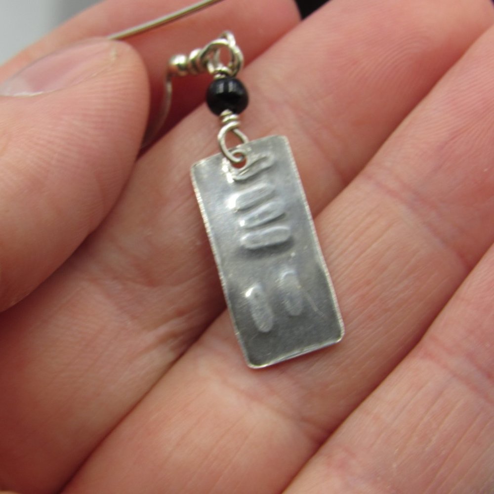 Sterling Weird Pattern Rustic Dangle Earrings - image 3